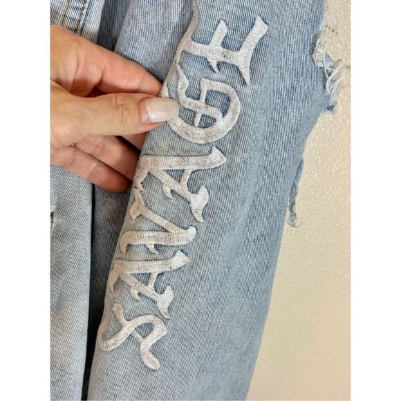 Carbon Savage Embroidered Dragon Rose Distressed Ripped Denim Jacket, Men's XXL - Picture 5 of 12